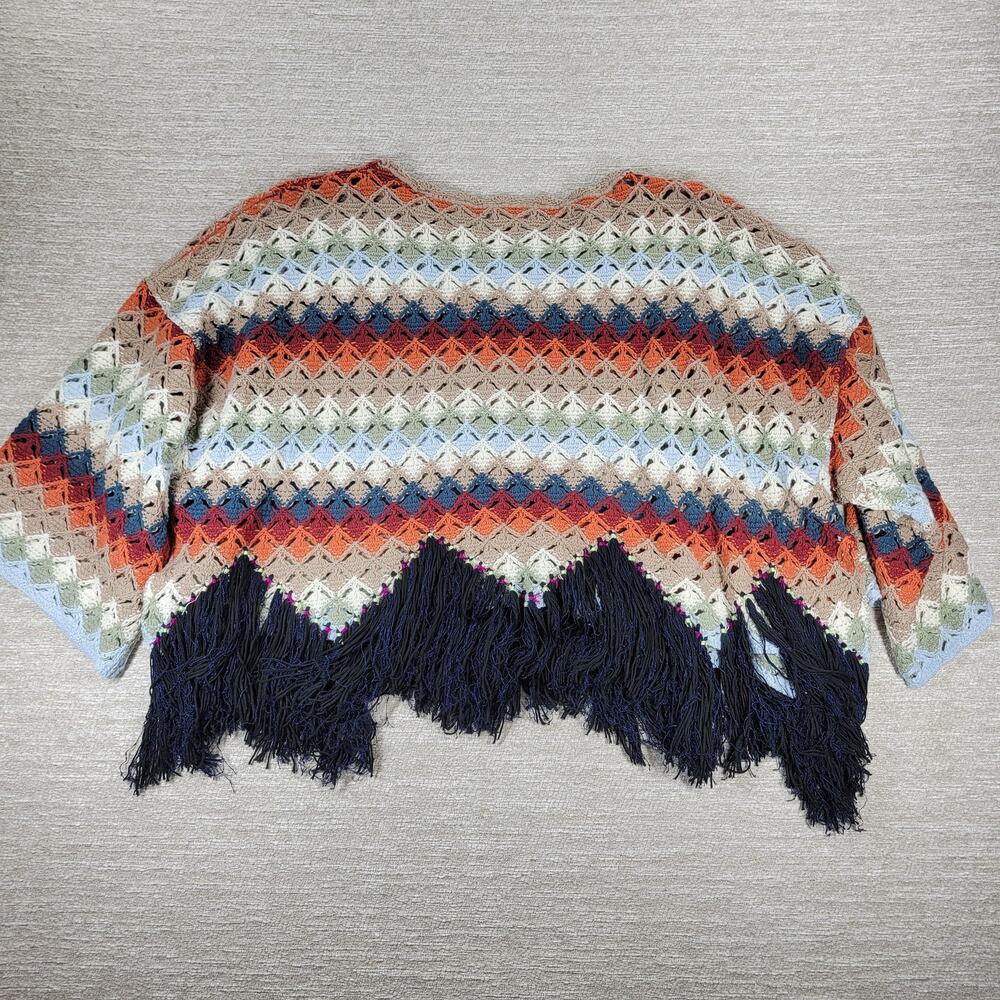 Free People XS Crochet Fringe Sweater Multicolor Boho Chevron Knit Oversized - Picture 10 of 16
